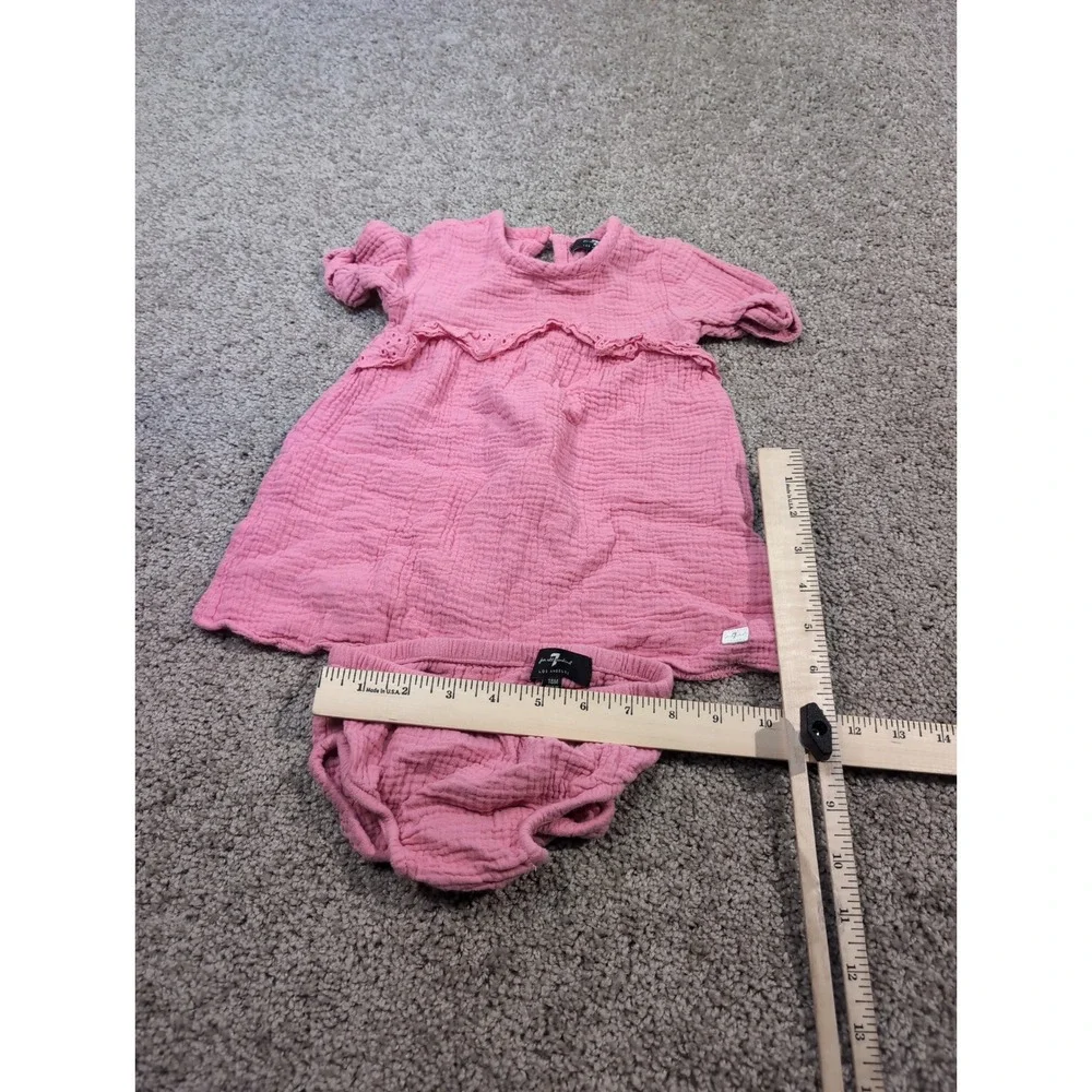 7 For All Mankind Baby‎ Pink Gauze Dress & Bloomer Set 18M Ruffled Trim